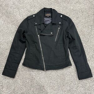 Ben Sherman Black Cotton Lightly Quilt Lined Moto Biker Zipup Jacket Women’s M